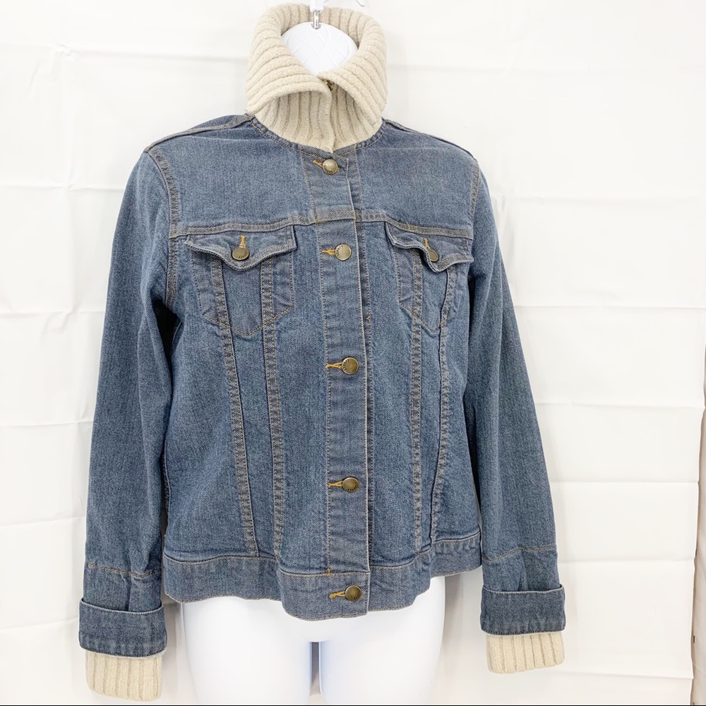 Theory Denim Jacket with Knit Sweater Jacket